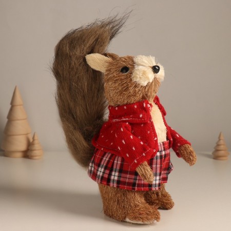 Decor "Squirrel in a checkered skirt and a knitted sweater" 11x17x20 cm