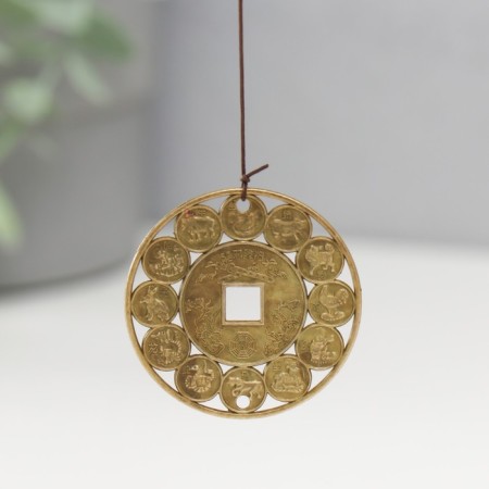 Wind music "Dragon on a coin" 3 bells + 1 suspension 46 cm-3