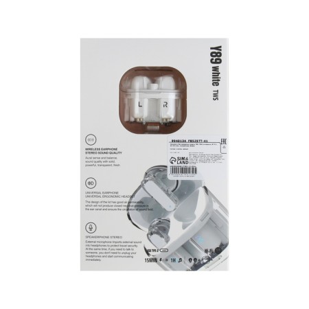 Wireless headphones Y89, TWS, inserts, BT 5.3, 30/300 mAh, transparent, white-8