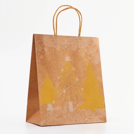 Golden embossing craft package, round handle, "Born Forest" 33 x 25 x 12 cm, 120 g 10574-3