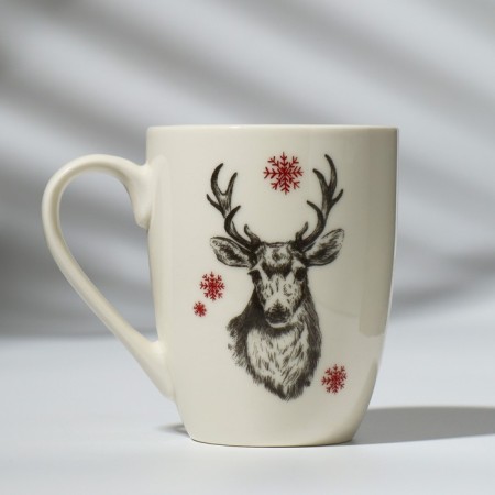 Ceramic mug with a spoon "Deer", 310 ml, white color-2
