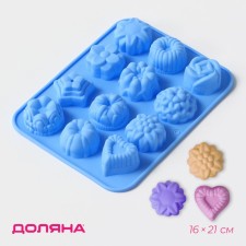 Baking uniform “German cupcake, rose”, silicone, 16 × 21 cm, 12 cells, blue color