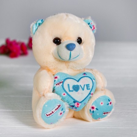 Soft toy "Bear with heart", blue color