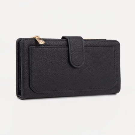 Women's wallet on the button, black color