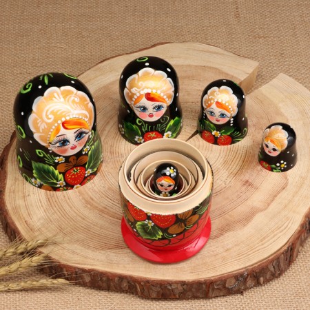 Nesting doll "strawberries", red dress, 5 puppet, 15 cm-9
