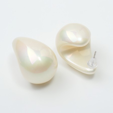 Earrings plastic "drop" smooth max, white color-1