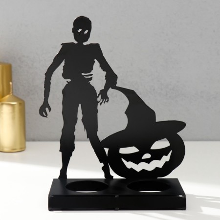 Summary Metal for 2 candles "Halloween. Zombies with pumpkin" Black 17.5x14x6 cm-4