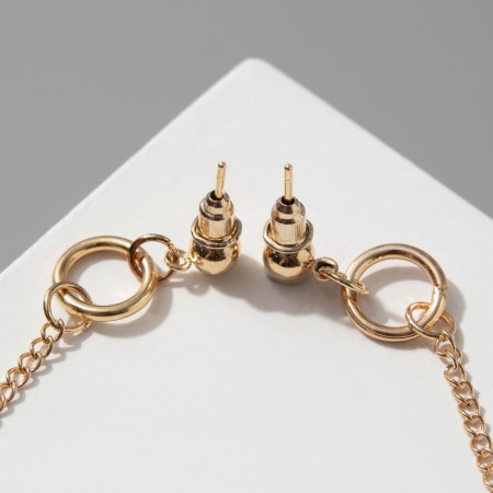 Earrings metal "Rings with a chain", color gold-4