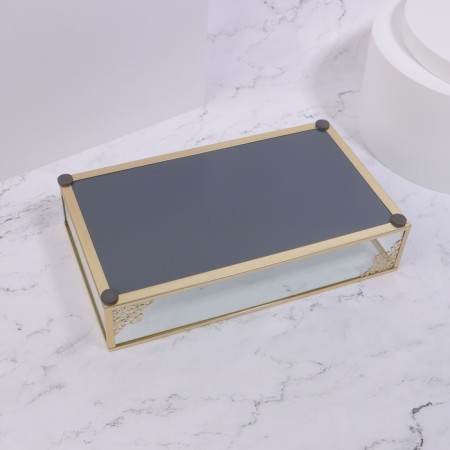 Great organizer for storage, glass, with a mirror -bottom, 1 section, 24 × 14 × 5 cm, transparent/copper color-6