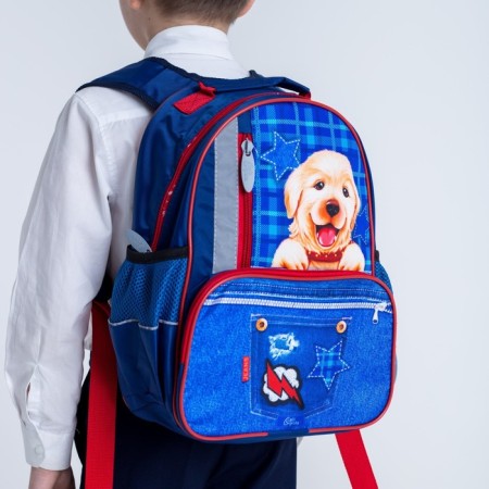 School backpack, 37 x 26 x 13 cm, ergonomic back, calligrata orth "puppy on jeans", blue-8
