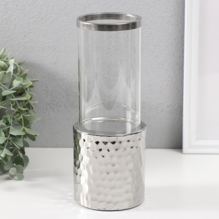 Ceramics candlestick, glass for 1 candle "Noir. Cylinder" d = 7.5 cm silver 9x9x24 cm-1