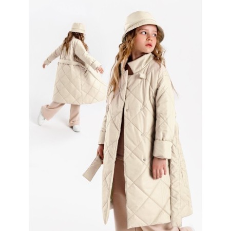 Пальто стёганое для девочек AmaroBaby TRENDY, рост 140-146 см, цвет молочный-5