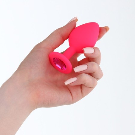 Anal traffic jam-hoods, with a crystal, without vibration, Soft silicone, 35 x 80 mm, pink-3
