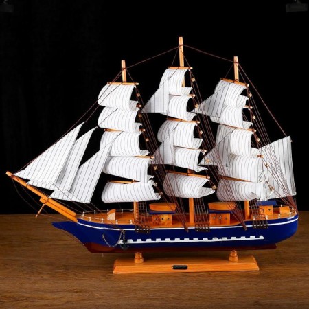 Souvenir ship large "Orpheus", sides blue, white sails, 11 × 80 × 71 cm