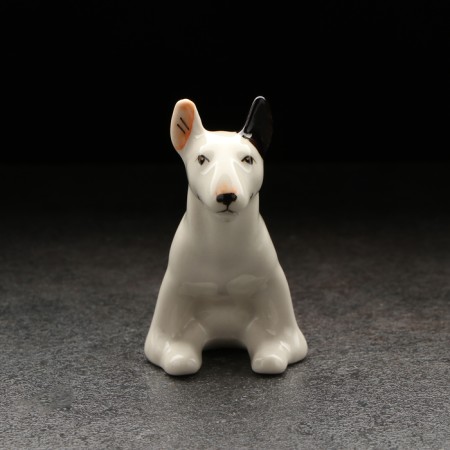 Porcelain figurine "Bul terrier", white, 6 cm