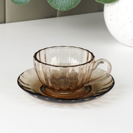 Tea steam glass "Smoke", 2 items: a cup 200 ml, a saucer