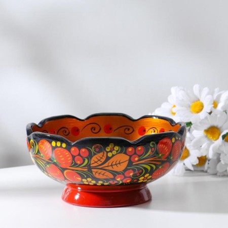 Salad bowl, carved, 15-16 × 7 cm, Khokhloma-6