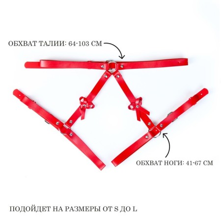 BDSM Podsm Oki, on a belt, with bows, eco-leather, OS size, red-2
