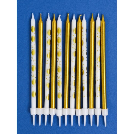 Set of candles for the cake "Blinking balls", 12 pcs, gold and white-1