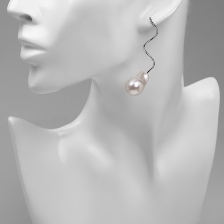 Earrings with pearls "bead" spiral, color silver-1