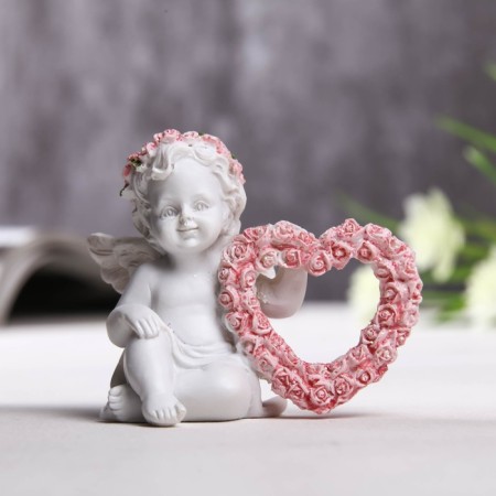Figure Polystone "Angel with a Healthcare frame from roses" 6.2x7.6x4 cm