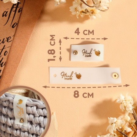 Tag with the "Hand Made" button, 8 × 1.8 cm, 10 pcs, matte/gold color-1