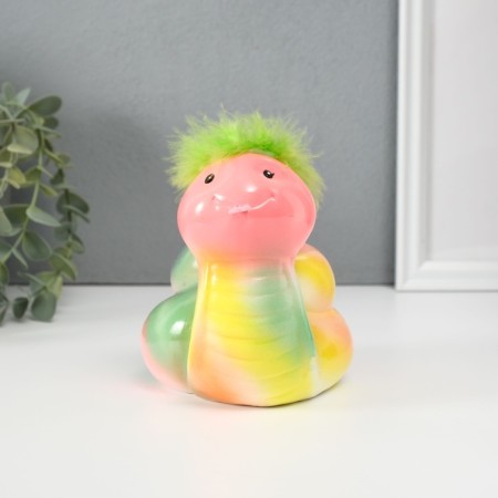 Piggy bank Ceramics "Colored snake with fluffy hairstyle" 10.5x13.9x12.3 cm-3