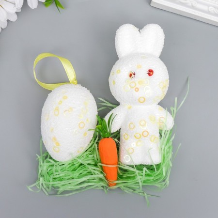Decor "Bunny with egg and carrot in sprinkle" set of 12 cm
