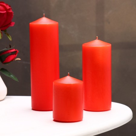 Set of candles - cylinders 3B1 (6x14 cm, 6x19 cm, 6x8.5 cm), red-1