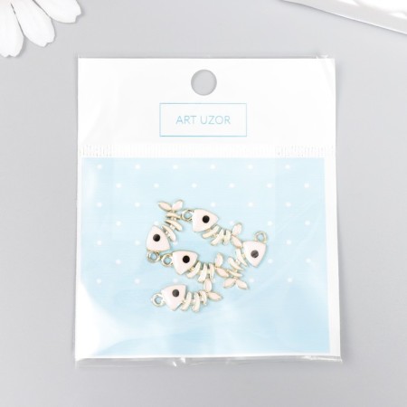 Decor for creativity metal, enamel "Skeleton of fish" white-pink 2x0.8 cm-3
