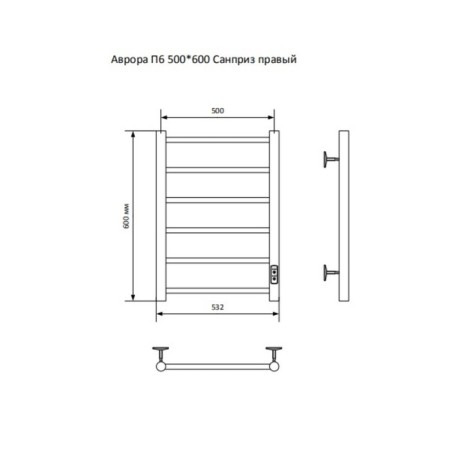 The electric heated towel -sprayer "Sanprise" Aurora P6, 500x600 mm, right, black-6