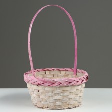 Wicker basket, d21 x 10/34 cm, pink, bamboo