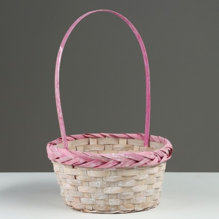 Wicker basket, d21 x 10/34 cm, pink, bamboo