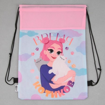 A bag for shoes "Cat Time" non -core canvas, size 30 x 40 cm-1