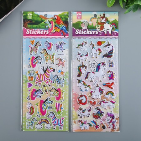 Plastic sticker "Unicorns/zebra" convex with gold stroke MIX 28x11 cm