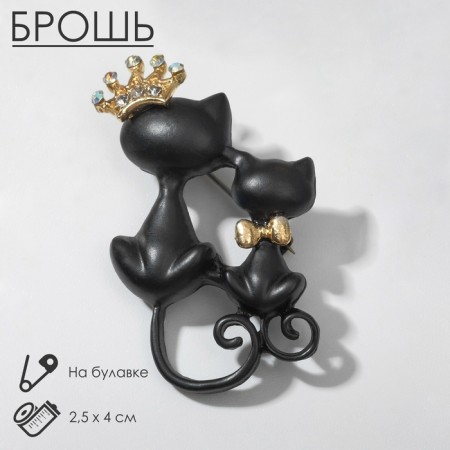 Brooch "cats" Prince and princess, black color in gold