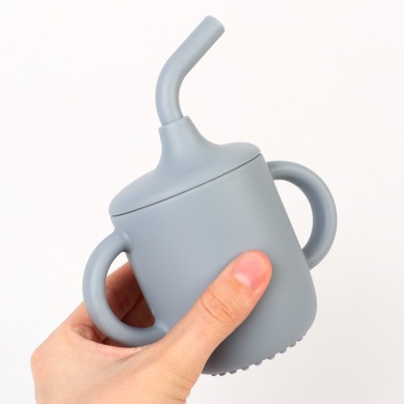 Drunker with a pipe Children's silicone "Try AGAIN", 200 ml., With handles, color gray color-3