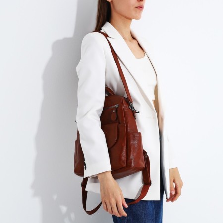 Women's backpack made of artificial leather with lightning, 2 pockets, redhead color-6