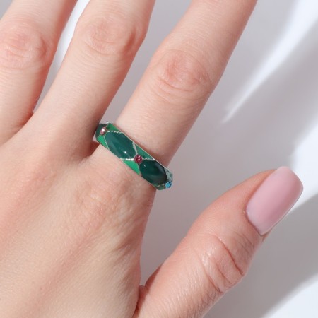 Ring "Ornament" multi, green color in silver, dimensionless-3