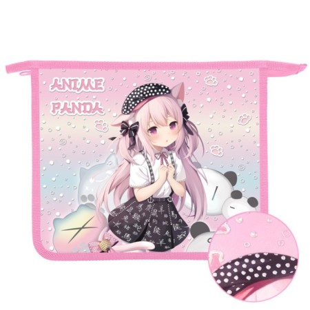 Folder d/notebooks A5 zipper on top plastic 205*240 pt 73-12 anime with pandas foil 72723