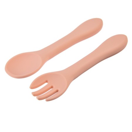 Set of children's cutlery, fork and spoon, pink color-3