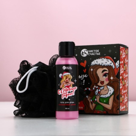 Gift set Pure happiness “Happy New Year”: shower gel 100 ml and body washcloth-1