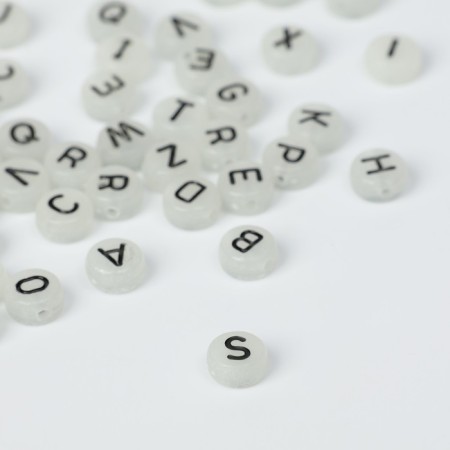 Acrylic bead phosphorus “letters” Neon (mix), 7 × 4 mm, set10 g, black and white color-2