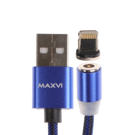 Cable MaxVI MCM -01L, Lightning - USB, 2 A, 1 m, magnetic, nylon, backlight, blue-1