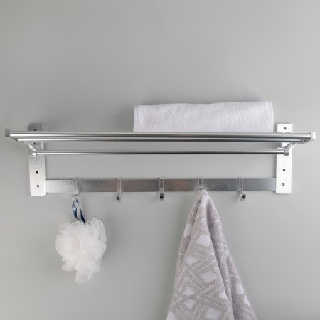 Foal shelf with a holder of towels, 5 moving hooks, 59.5 × 20.5 × 15 cm, aluminum-1
