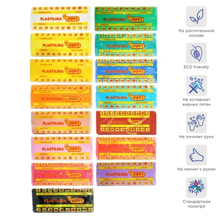 Plasticine 50 g JOVI "Classics", 15 colors, for kids, mix (price for 1 bar)-1