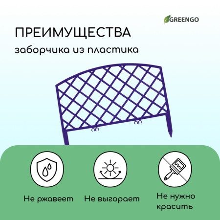 Decorative fence, 35 × 220 cm, 5 sections, plastic, lilac, Romanika, Greengo-3