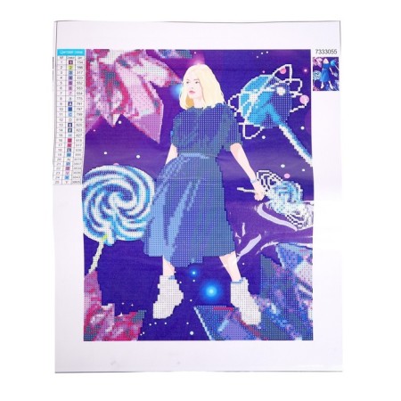 Diamond mosaic with partial filling "Space Girl" without a frame 30x40 cm-4