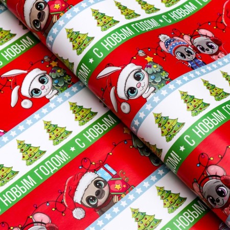 New Year. Paper packaging New Year's glossy "animals", 70 x 100 cm.-1