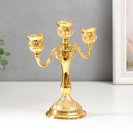 Summary Metal for 3 candles "Carved leaf" Color gold 18x20.5x8.5 cm-2